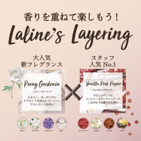 Laline S Layering 香りを重ねて楽しもう ピオニーガーデニア バニラピンクペッパーで大人気の香りをレイヤリングできるセット 年10月16日 11月12日限定発売 年10月9日 エキサイトニュース