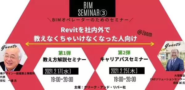 BIMオペレーターのためのキャリアアップ講座vol.3「Revit」を社内で教えなくちゃいけなくなった人のためのセミナー（無料・オンライン開催）