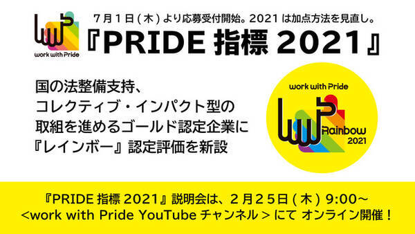 職場でのlgbtqに関する取組を評価 する Pride指標21 加点方法の見直しを発表 国の法整備支持 コレクティブ インパクト型の取組を進める ゴールド 受賞企業に レインボー の 評価を新設 21年2月19日 エキサイトニュース
