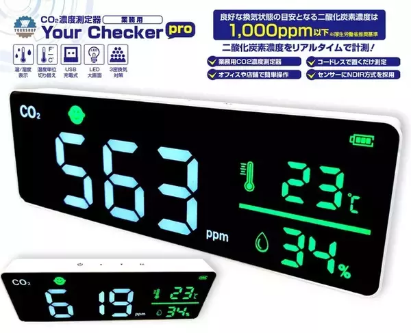まん延防止等重点措置対策の必需品！店舗やオフィスに最適な業務用サイズのCO2濃度測定器「Your Checker Pro」を発売！