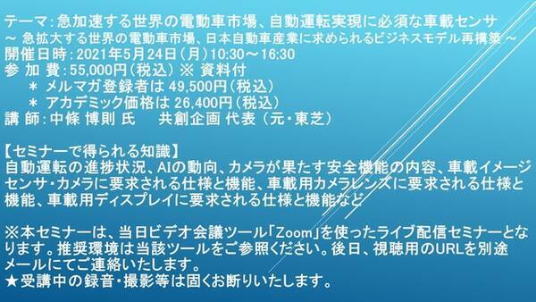 ライブ配信セミナー 急加速する世界の電動車市場 自動運転実現に必須な車載センサ 5月24日 月 開催 主催 株 シーエムシー リサーチ 21年4月27日 エキサイトニュース