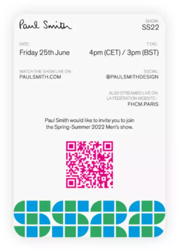 ポール・スミスは、2022年春夏メンズコレクションを6月25日 (金)午後11時に発表します。
