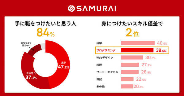 スキルに関する意識に関する調査レポート コロナ禍において スキルを身につけたい 手に職をつけたい と思う人が約8割に 身につけたいスキル1位と0 9 で僅差の2位に プログラミング 21年7月14日 エキサイトニュース
