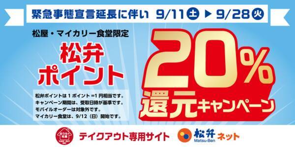 松屋 緊急事態宣言延長に伴い急遽決定 松弁ポイント 還元キャンペーン 開催 21年9月11日 エキサイトニュース