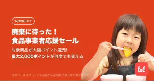 食品ロス/在庫ロス削減のマーケット「Let（レット）」、12/10(金)より「廃棄に待った！食品事業者応援セール」を開催