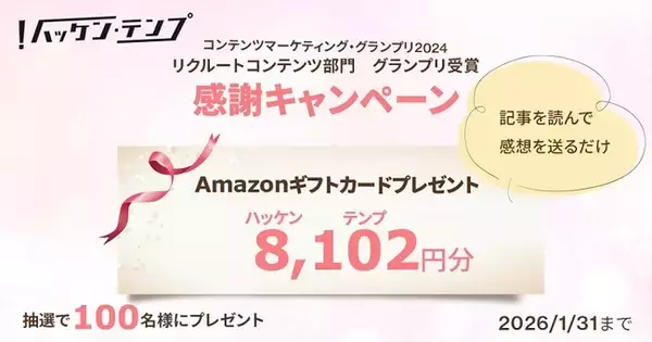 『ハッケン・テンプ』コンテンツマーケティング・グランプリ受賞　8,102円分のAmazonギフトカードが100名様に当たる読者キャンペーンを開催