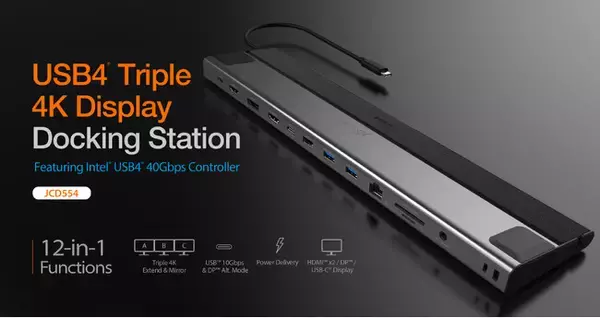 j5create、USB-Cモニターやスマートグラスにも接続可能。USB4ドッキングステーション『USB4 Triple Display 12in1ドッキングステーションJCD554』を5月2日に発売