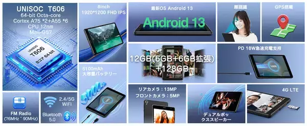 UAUU(ユアユー) T30pro初登場Android 13 8インチタブレット1920* 1200 IPSディスプレイ顔認証 Widevine L1対応