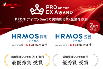 「PRO of the DX Award 2026」にて、「HRMOS採用」が採用管理システム（ATS）部門で最優秀賞、「HRMOS労務」が労務管理システム部門で優秀賞を受賞