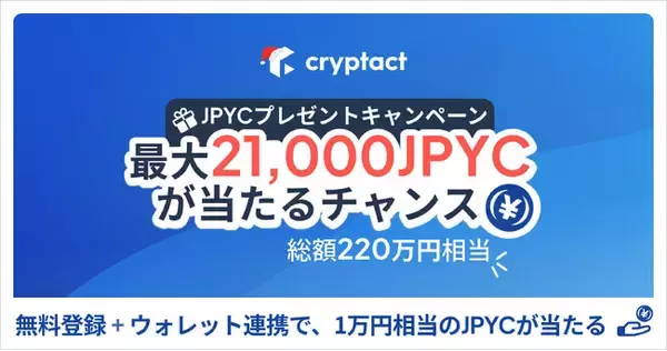 クリプタクト、日本円建てステーブルコイン「JPYC」総額220万円分プレゼントキャンペーンを実施