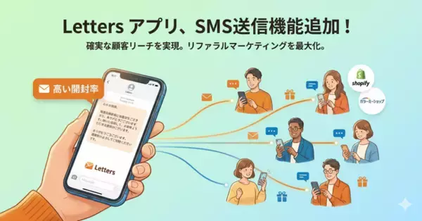 紹介プログラム導入アプリ「Letters」、SMS送信機能を新たに追加！メール開封率向上を目指し、より確実な顧客リーチを実現