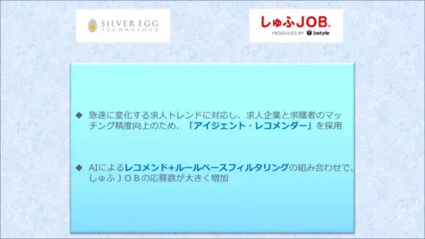 シルバーエッグ・テクノロジー、しゅふ向け求人サイト「しゅふＪＯＢ」に「アイジェント・レコメンダー」を導入