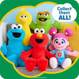 「セサミストリート』のキャラクターが、触り心地ばつぐんのぬいぐるみになって集合！音を出して動くギミック搭載のエルモとクッキーモンスターも！」の画像1
