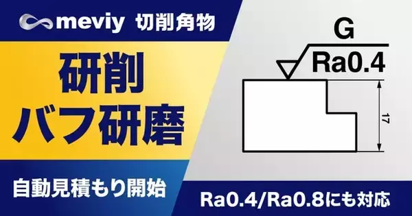 機械部品調達のAIプラットフォーム「meviy」切削加工（角物） 研削・バフ研磨　自動見積もり対応開始