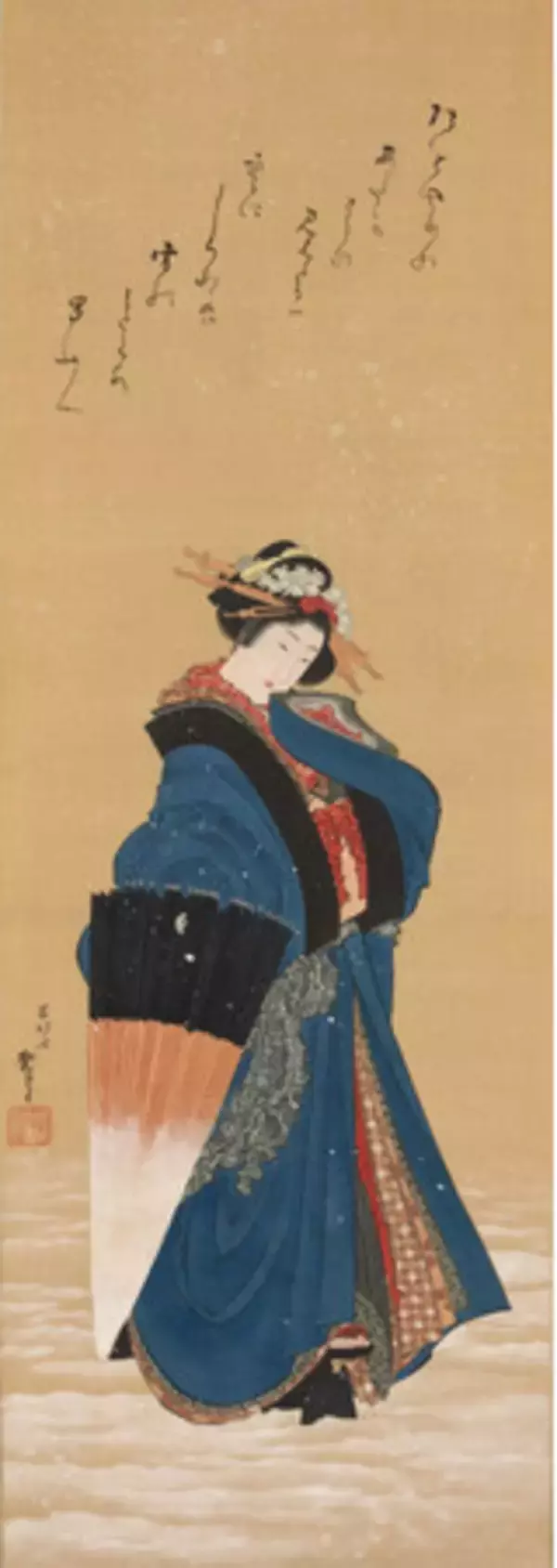 葛飾北斎 肉筆浮世絵「雪中美人図　蜀山人賛」　ワールドレコードとなる6億2,100万円で落札