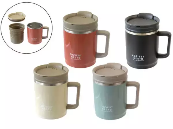 「おしゃれステマグでコーヒータイム。電子レンジでの温め直しができるステンレスマグが登場です！」の画像