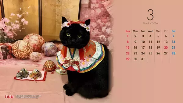 いなばペットフード　わんちゃん・猫ちゃんの「ひな祭り」 ショットを公開！2026年3月カレンダー画像