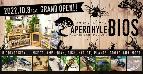 10/8(土)【APERO HYLE BIOS～生き物たちの隠れ家ショップ～】がGRAND OPEN！先着100名様にオープン記念プレゼント