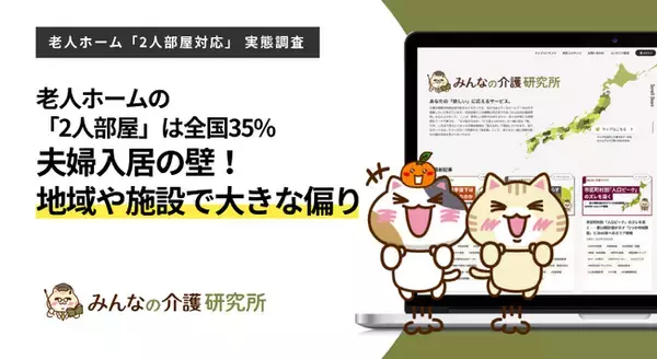 【夫婦で仲良く】2人部屋に対応する老人ホームは全国で20,244件（35.0%）、都道府県で最大15.4ptの地域差｜みんなの介護研究所「2人部屋対応実態調査」＜2026年8月＞