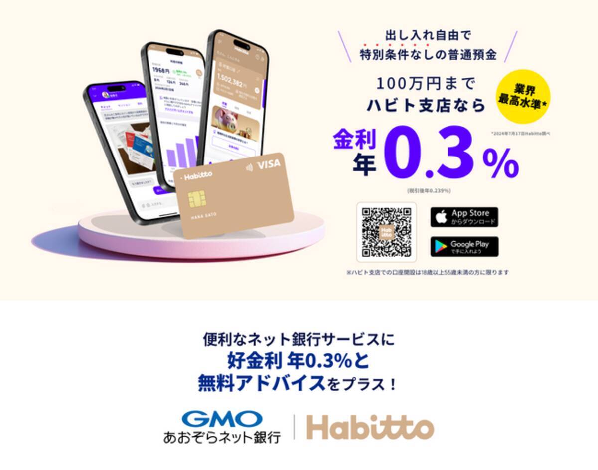 普通預金から始める、一生モノの資産形成。HabittoとGMOあおぞらネット銀行のパートナーシップ強化で、口座開設の選択肢がより豊富に  (2024年8月23日) - エキサイトニュース