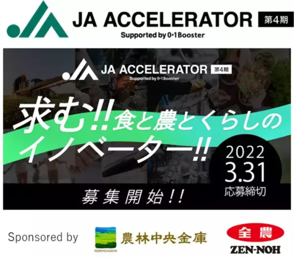 AgVenture Lab×JAグループ×01Boosterによるオープンイノベーションプログラム　「JAアクセラレーター第4期」　1月28日（金）募集開始！