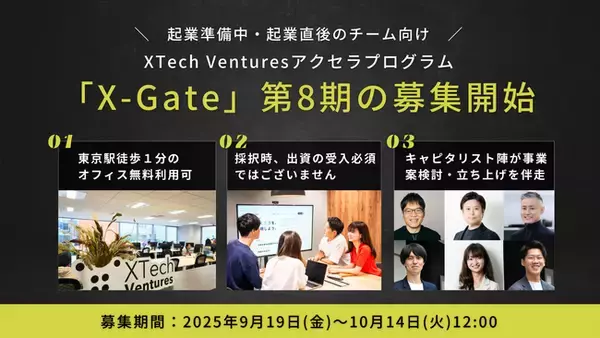 東京駅徒歩1分のオフィス利用可！事業立ち上げに向き合うアクセラプログラム『X-Gate』第8期生の募集を開始