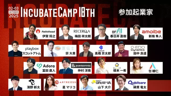 2025/10/2(木)、3(金)開催予定の『Incubate Camp 18th』、参加起業家16名が決定！