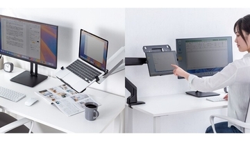 ノートPCを浮かせて、デスクをもっと広く！モニターアームに取付けできるノートパソコントレーを発売