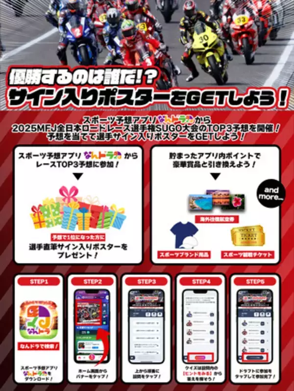 スポーツ予想アプリ「なんドラ」で5月25日（日）2025 MFJ全日本ロードレース選手権シリーズ 第2戦『 スーパーバイクレース in SUGO』決勝TOP3予想を開催！