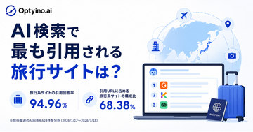 生成AIが引用する旅行サイトの72.93%は予約対応サイト。Optyino.aiがAI回答4,624件を分析