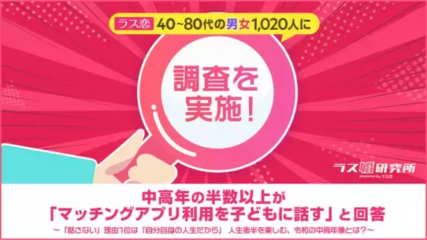 ラス恋、40～80代の男女1,020名に調査を実施！中高年の半数以上が「マッチングアプリ利用を子どもに話す」と回答