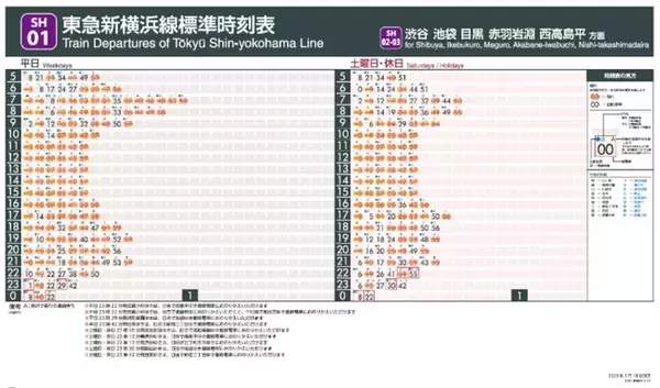 東急新横浜線を含むダイヤ改正後の各駅時刻表を公開します