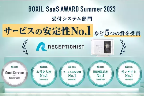RECEPTIONIST、「BOXIL SaaS AWARD Summer  2023」受付システム部門で「サービスの安定性No.1」など5つの賞を受賞