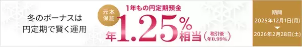 「冬のボーナスキャンペーン　1年もの円定期預金が最大年1.25％（税引後 年0.99%）相当」の画像