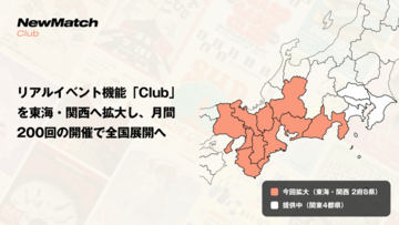 友だち作りアプリNewMatchのリアルイベント機能「Club」、東海・関西2府8県へ拡大。月間200回開催体制で全国展開へ