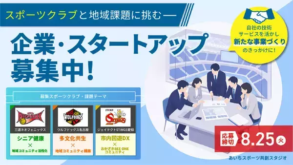 愛知県「2026年度あいちスポーツイノベーションプロジェクト 新規連携共創プログラム（あいちスポーツ共創スタジオ）」にて、参画スポーツクラブとの共創に取り組む企業・スタートアップ等の募集を開始