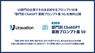 Uravation、「部門別 ChatGPT 業務プロンプト集 50」を無料公開。10部門の50本を「役割・材料・形式・制約・確かめ方」の5つの型でそろえ、絞り込めるExcelを同梱しました