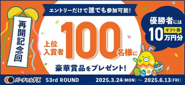 仮想資産500万円をFXでいくら増やせるか？！優勝者にはAmazonギフト券10万円分！第53回『バーチャルFX』コンテストを開催