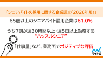 マイナビ、「シニアバイトの採用に関する企業調査（2026年版）」を発表