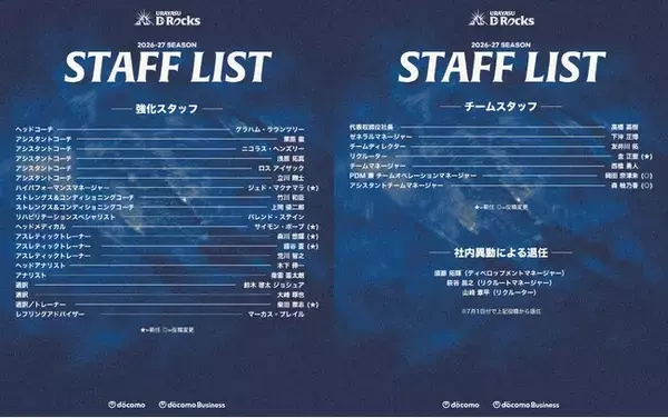2026-27シーズン 新体制決定のお知らせ