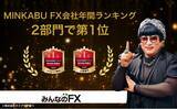 「【みんなのFX】MINKABU FX会社年間ランキング2部門で第1位を獲得（人気部門・スプレッド部門）」の画像1