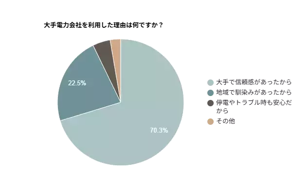 【大手電力会社の利用実態調査】70.3％が「大手で信頼感があったから」と回答