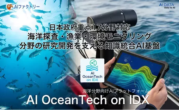 日本政府重点17分野対応、海洋分野向け「AI OceanTech on IDX」を始動！ ～AIデータ社、海洋探査・漁業・環境モニタリング分野の研究開発を支える知識統合AI基盤を提供開始～