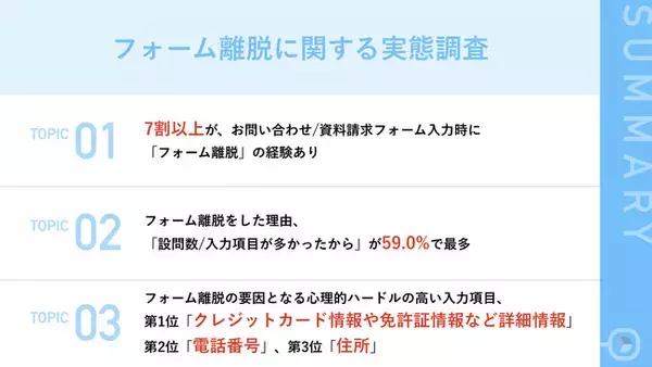 【『フォーム離脱』の実態を111名に調査】7割以上が「フォーム離脱」の経験あり　フォーム離脱の理由は「設問数/入力項目の多さ」が最多