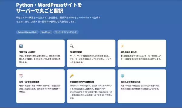 日本語の構文解析に特化したサーバーサイド翻訳API「transer.io」、言語切り替えUIの自動生成でWordPressサイトの多言語化にかかる工数をゼロに