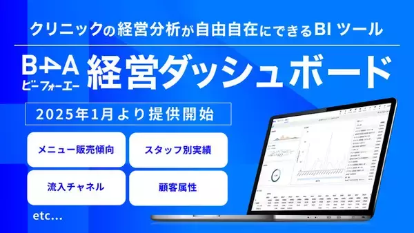 自由診療クリニック特化型のDXツール『B4A（ビーフォーエー）』が、クリニックの経営分析が自由自在にできるBIツール「B4A経営ダッシュボード」をリリース