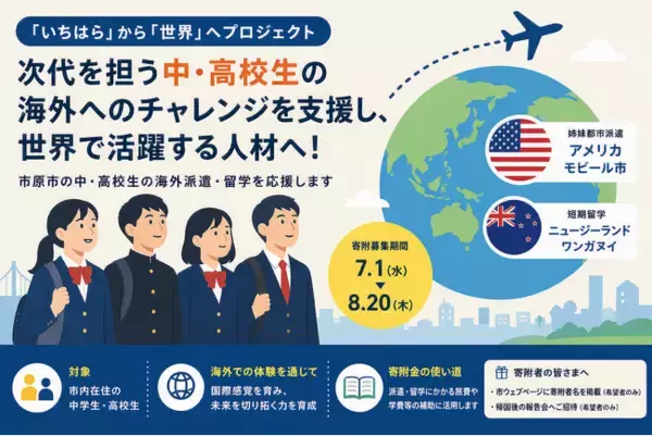 【千葉県市原市】世界へ羽ばたく中高生を応援！アメリカ・ニュージーランドへの派遣・留学プロジェクトへの寄付を募集