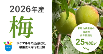 【2026年産 梅】ポケットマルシェ 和歌山県産梅の出品数が前年同期比25％減少