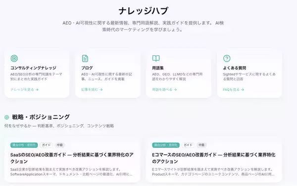 SEO/AEO(GEO)対策の全ナレッジと診断ツールを無料公開。AI検索で「推薦される企業」になるための実践知識を、誰もが使える形に。