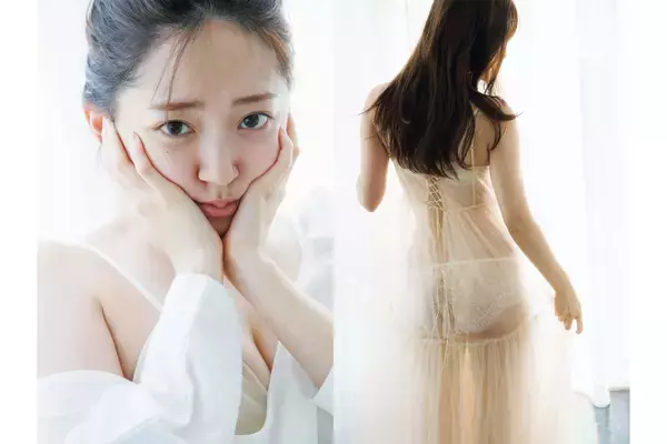 「“美谷間覗かせる上目遣いも…”鈴木愛理、大好評の写真集でランジェリー姿に｜クリスマススペシャルセットも」の画像